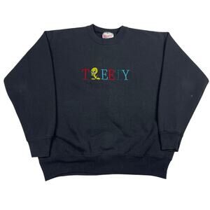 Vintage Tweety Bird Warner Bros Looney Tunes Cartoon Black Crewneck Fits Large